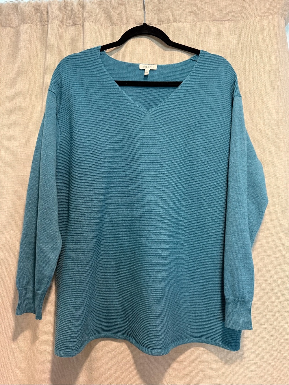 Ella Moss Teal Ribbed V-Neck Sweater